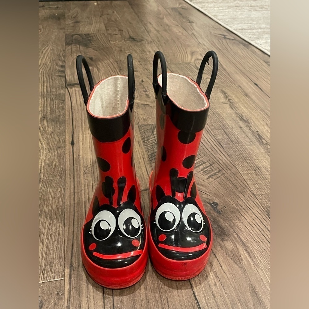 Western Chief Lady Bug Boots Childrens Size 7 Red Rainboots with Straps